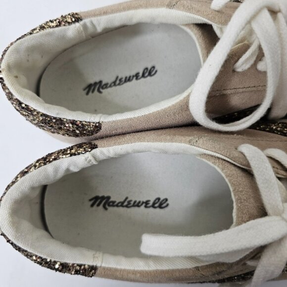 Madewell Sidewal Low-Top Sneaker Beige Suede Leather With Glitter Accent Size 8 - Picture 9 of 10
